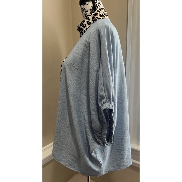 Entro Blue W/ Leopard Trim Blue Dolman Sleeve Boho Office Siren Large Lagenlook - Picture 7 of 15